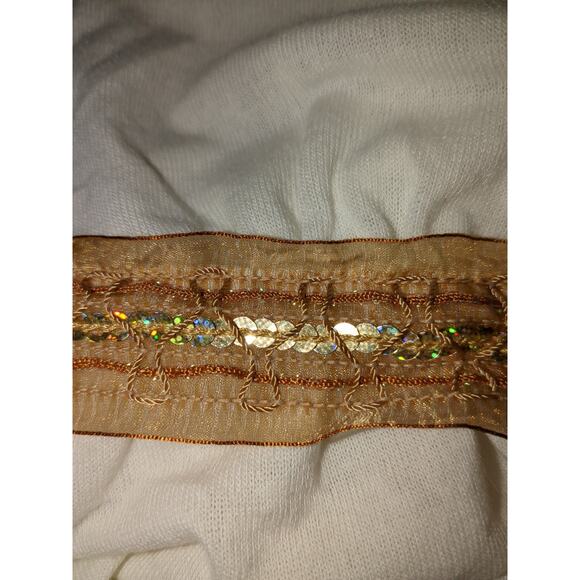 Large New Towner cream sequin tie waist women's blouse #20 - Picture 6 of 6